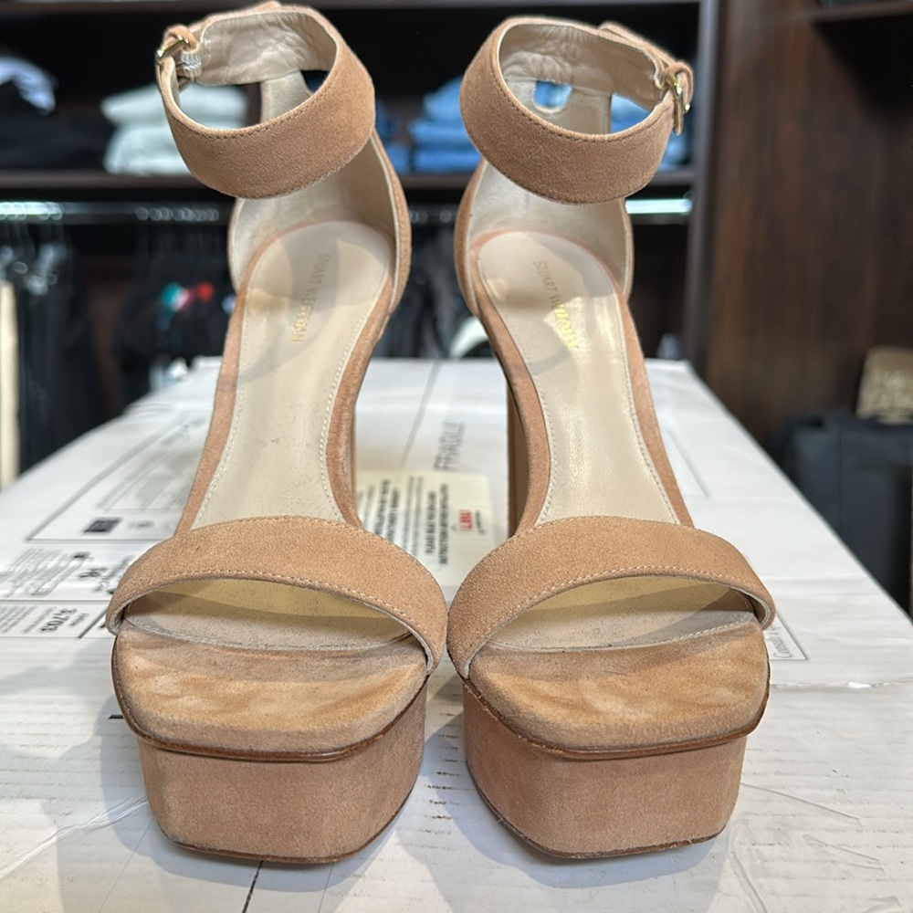 Stuart Weitzman blush suede platform size 7 worn once - Picture 2 of 15